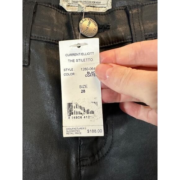 NEW CURRENT/ELLIOTT 28 Stiletto Black Coated High Waist Ankle Skinny Jean D50 - Picture 4 of 7